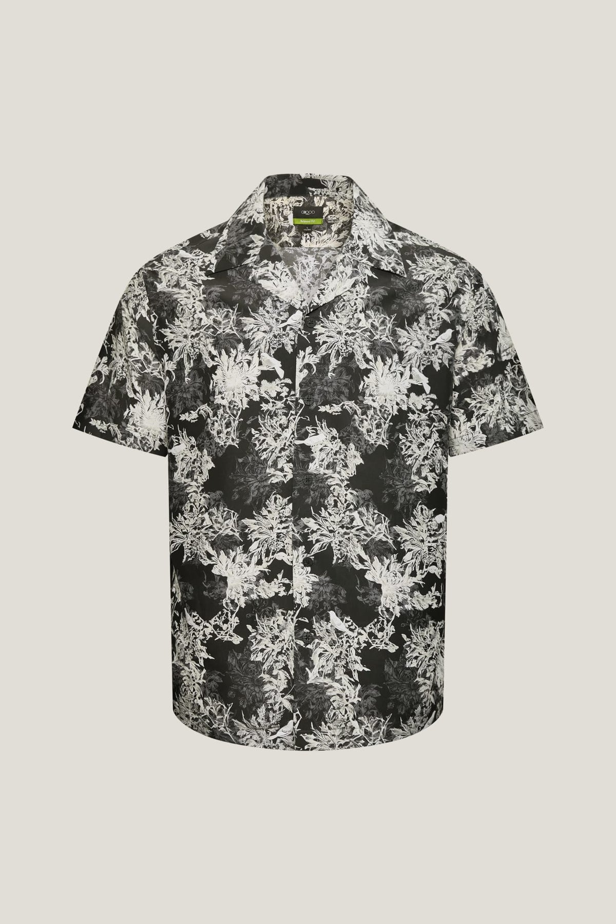 G2000 - Shirts - Modal Blend Botanical Print Relax Fit Short Sleeve Casual Shirt - Relaxed - Anthracite