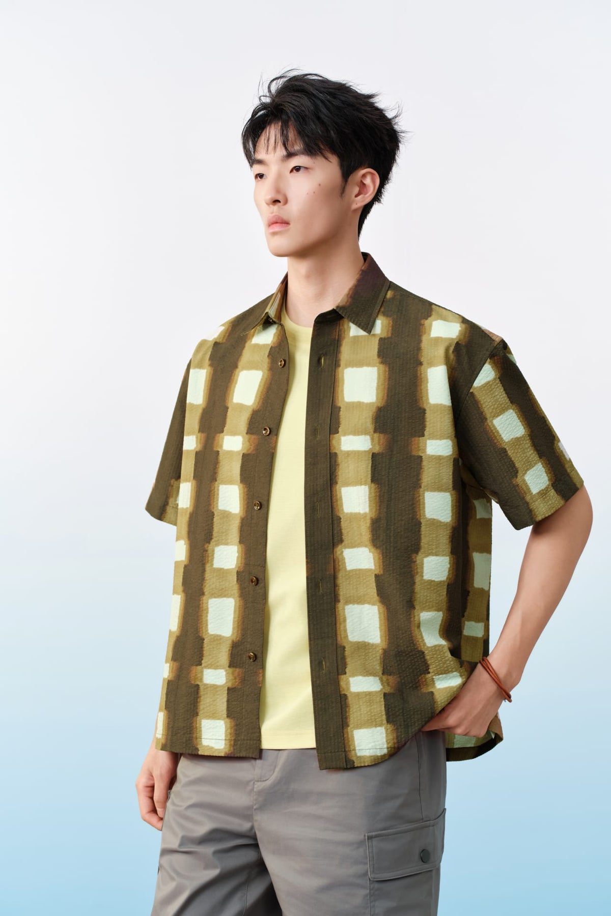G2000 Shirts Seersucker Check Print Oversize Short Sleeve Casual Shirt Andorra Oversized