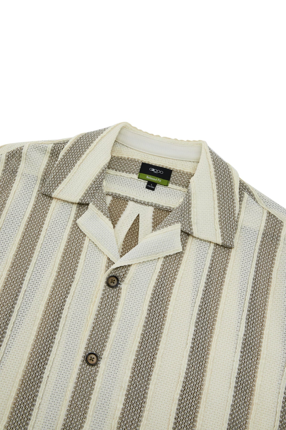 G2000 - Shirts - Poly Knit Stripe Crochet Relax Fit Short Sleeve Casual Shirt