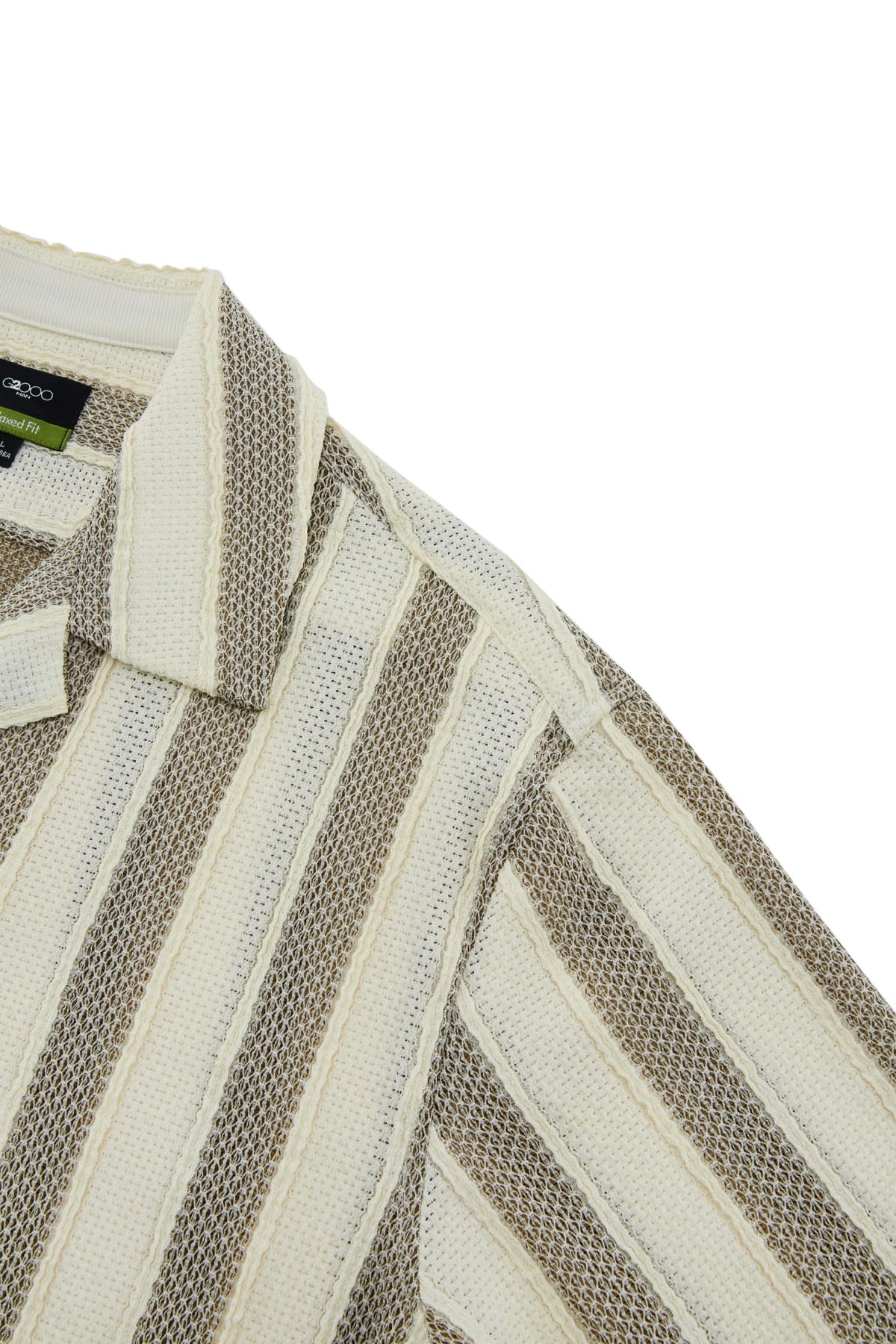 G2000 - Shirts - Poly Knit Stripe Crochet Relax Fit Short Sleeve Casual Shirt