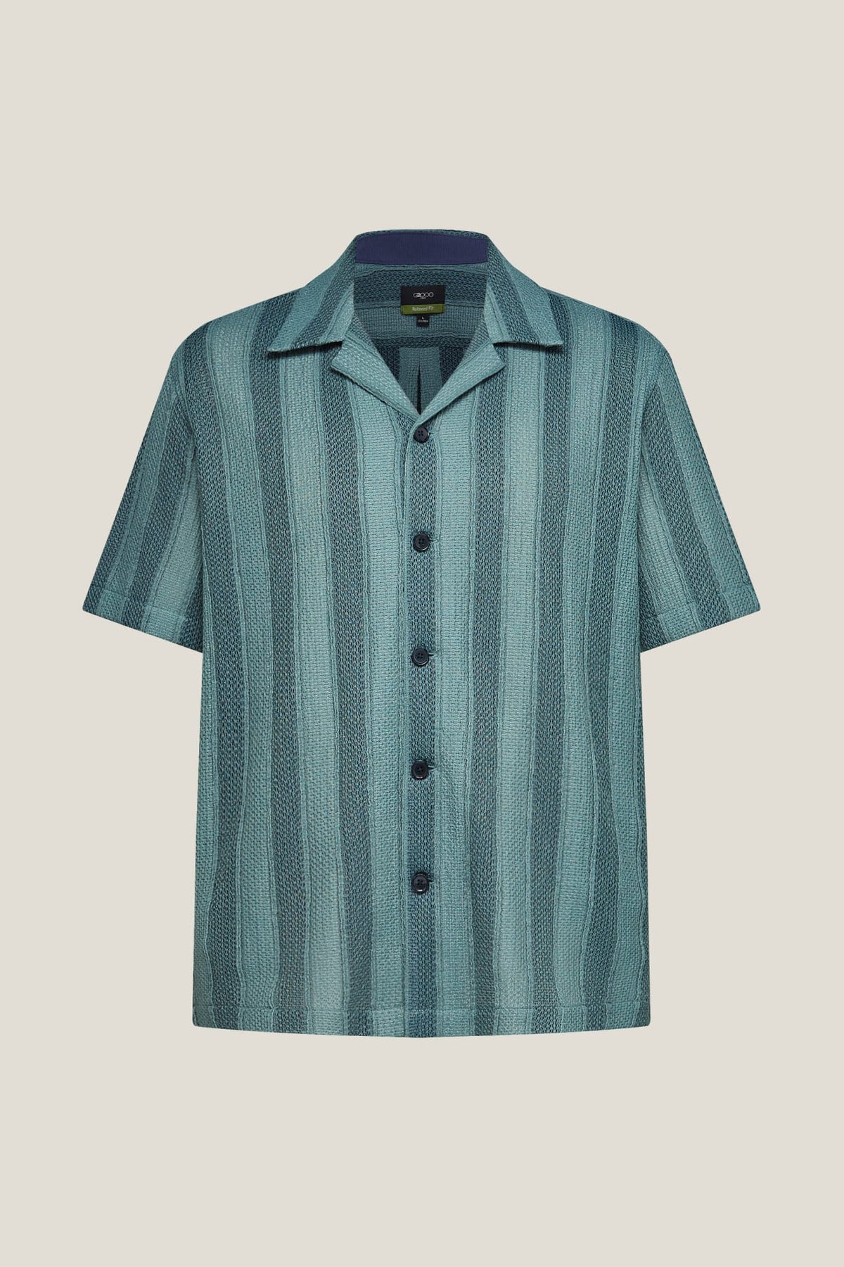 G2000 - Shirts - Poly Knit Stripe Crochet Relax Fit Short Sleeve Casual Shirt - Relaxed - Mood Indigo