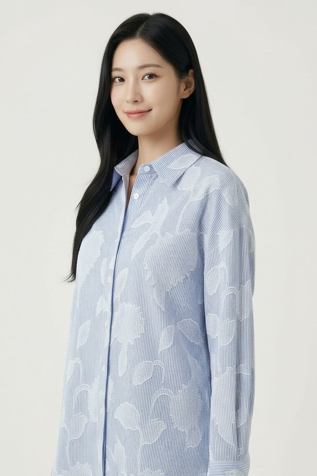 G2000 Shirts Pure Cotton V-Neck Striped Floral Jacquard Relax Fit Casual Shirt