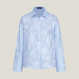 Pure Cotton V-Neck Striped Floral Jacquard Relax Fit Casual Shirt