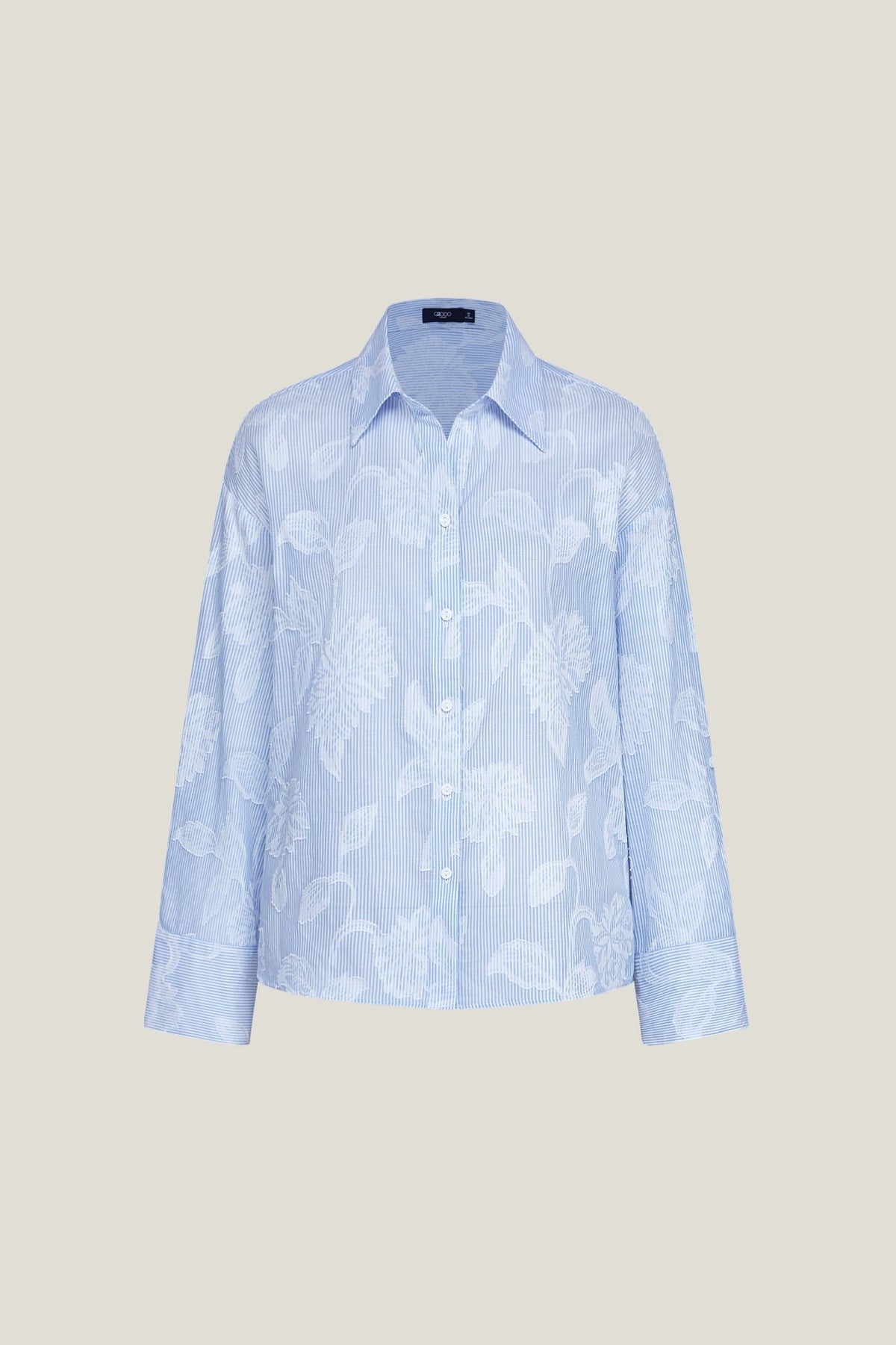 G2000 - Shirts - Pure Cotton V-Neck Striped Floral Jacquard Relax Fit Casual Shirt