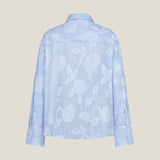 Pure Cotton V-Neck Striped Floral Jacquard Relax Fit Casual Shirt
