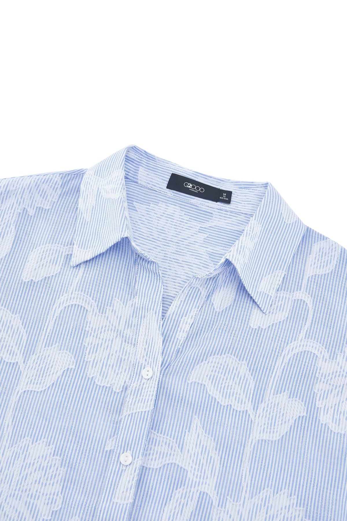 G2000 - Shirts - Pure Cotton V-Neck Striped Floral Jacquard Relax Fit Casual Shirt