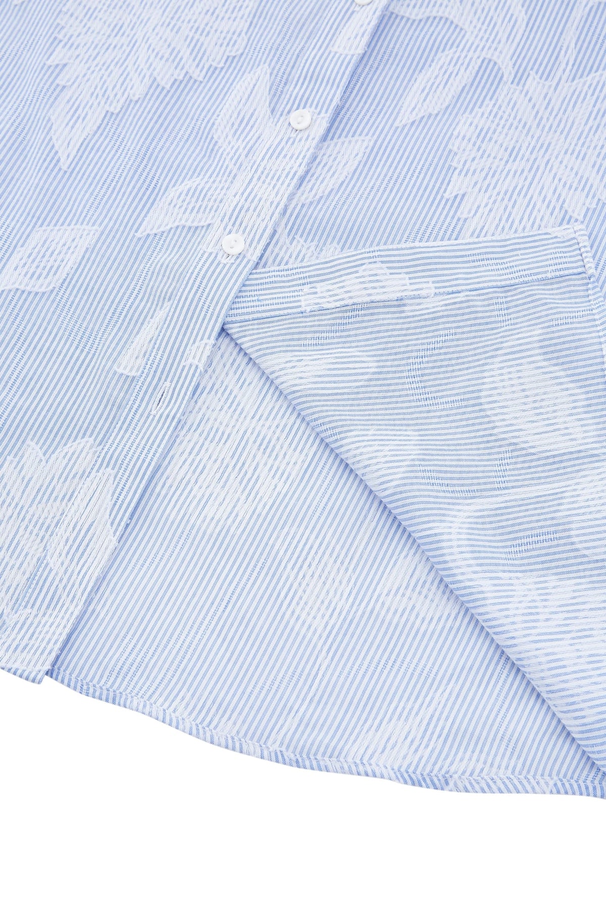 G2000 - Shirts - Pure Cotton V-Neck Striped Floral Jacquard Relax Fit Casual Shirt