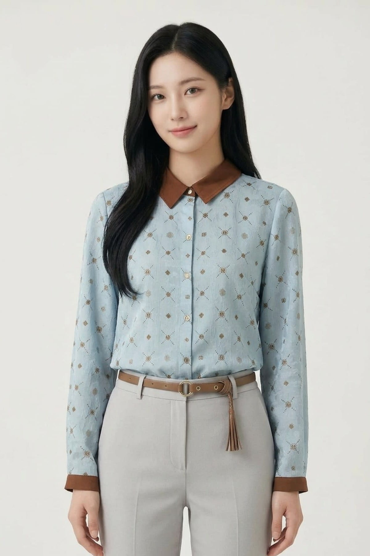 G2000 Blouses Contrast Print Regular Fit Blouse Blue Fog Regular
