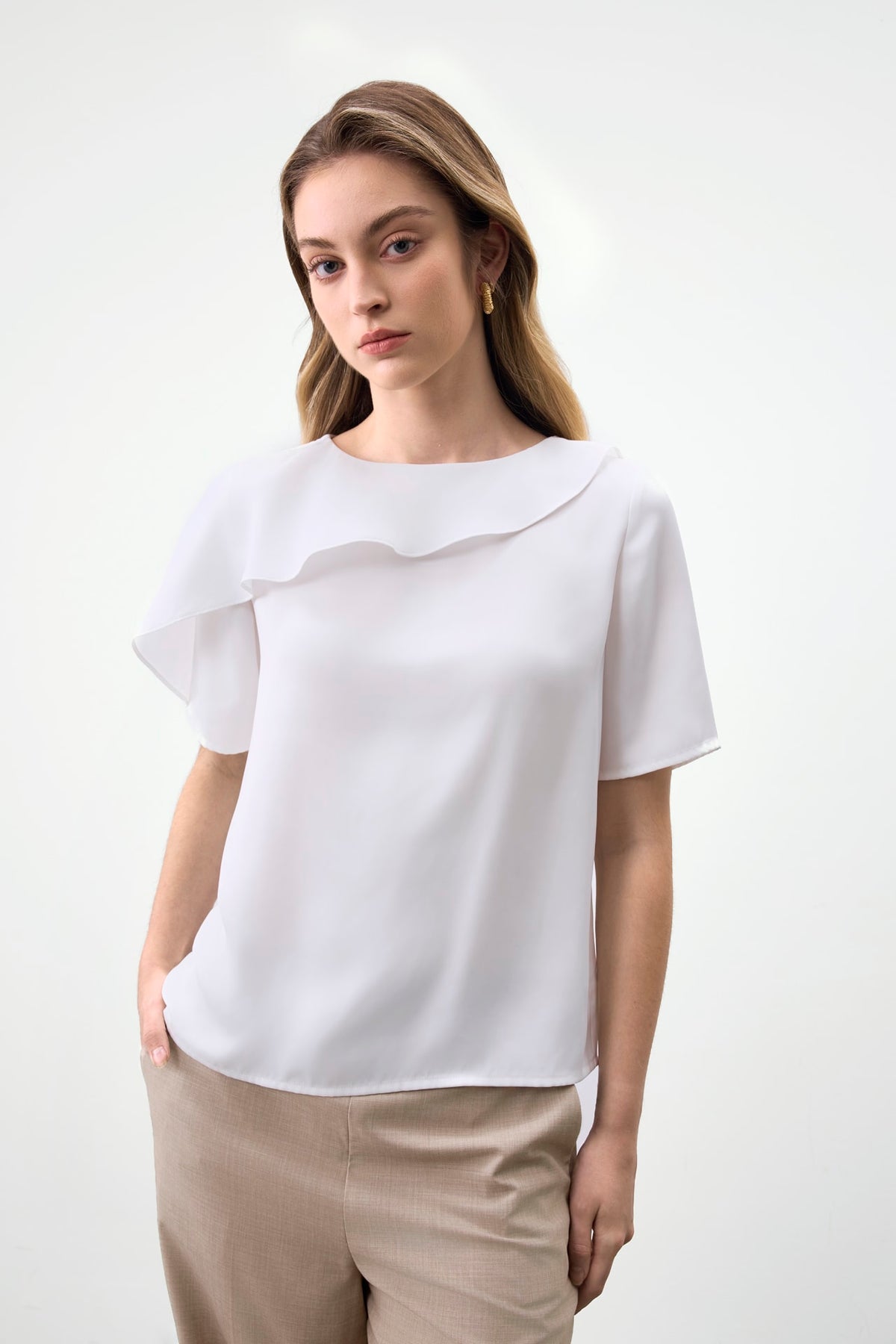 G2000 Blouses Asymmetric Draped Regular Fit Blouse Star White Regular