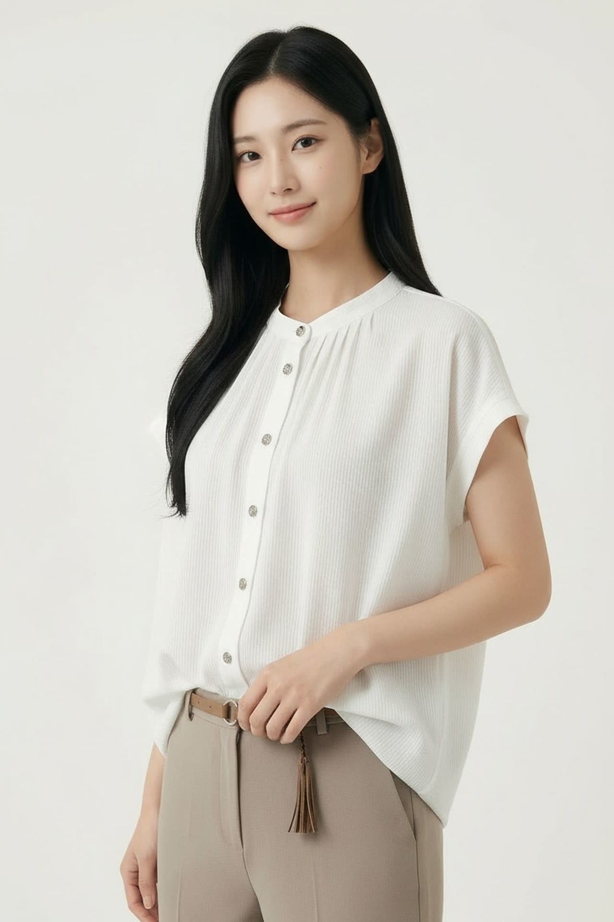 G2000 - Blouses - Gathered Stand Collar Blouse
