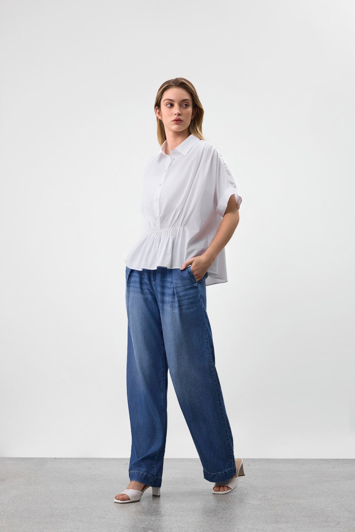 G2000 Blouses Half Placket Gatheing Blouse