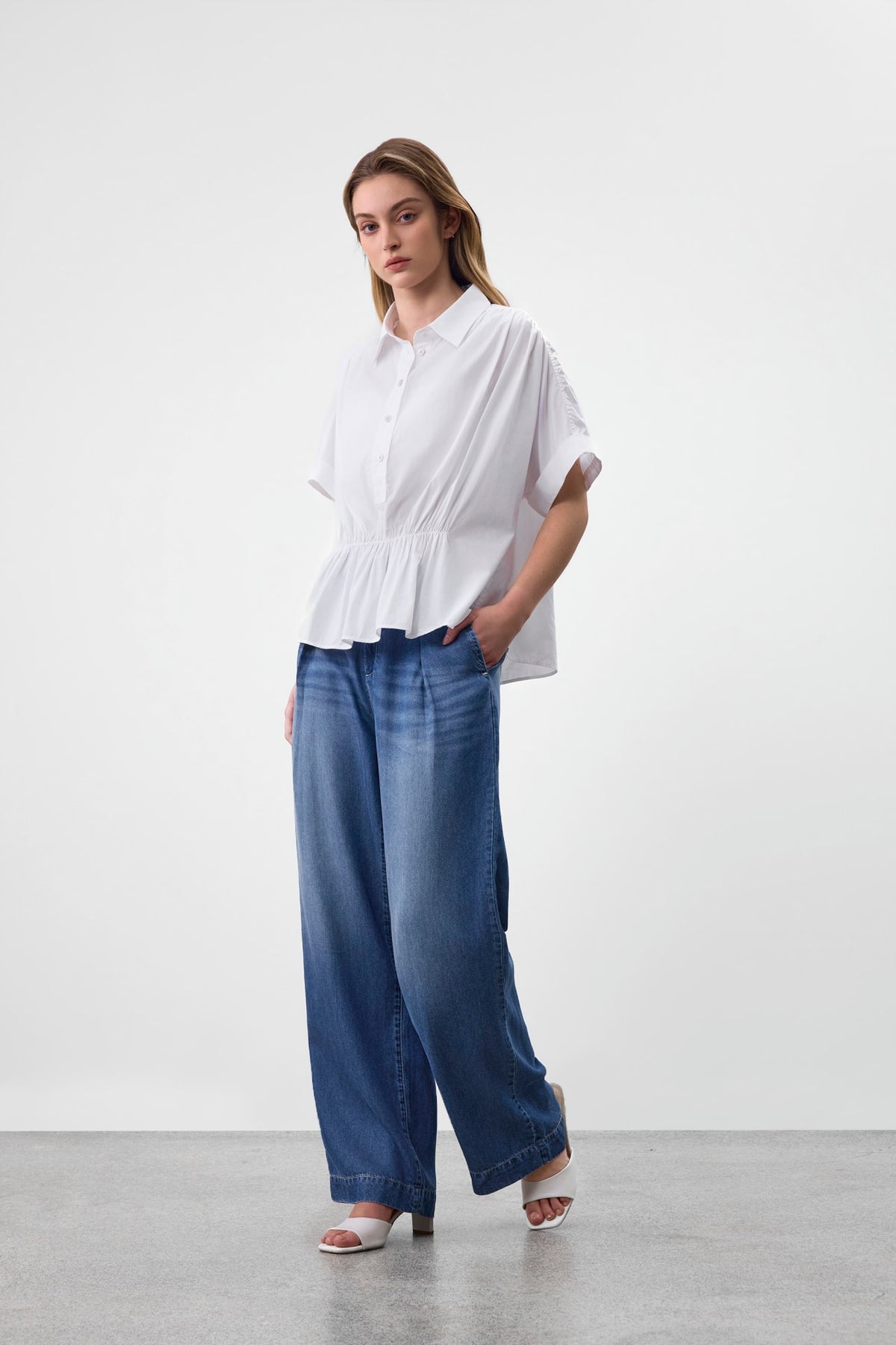 G2000 - Blouses - Half Placket Gatheing Blouse