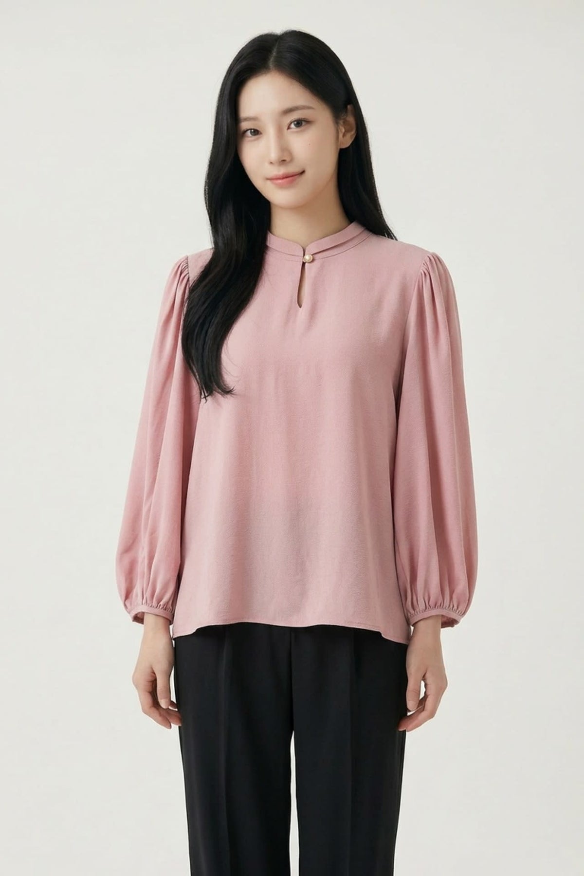 G2000 Blouses Pleated Detail Stand Collar Regualr Fit Blouse Fragrant Regular