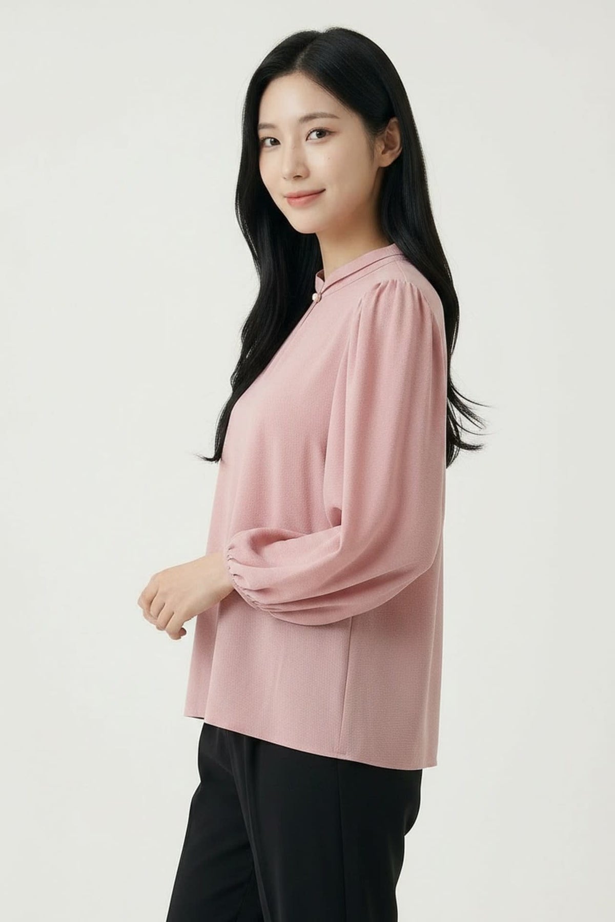 G2000 Blouses Pleated Detail Stand Collar Regualr Fit Blouse