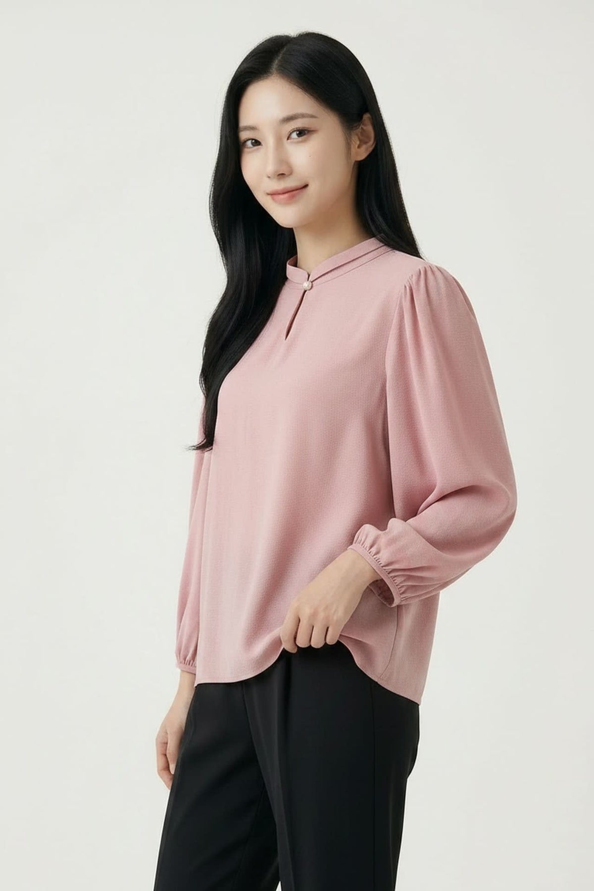 G2000 - Blouses - Pleated Detail Stand Collar Regualr Fit Blouse