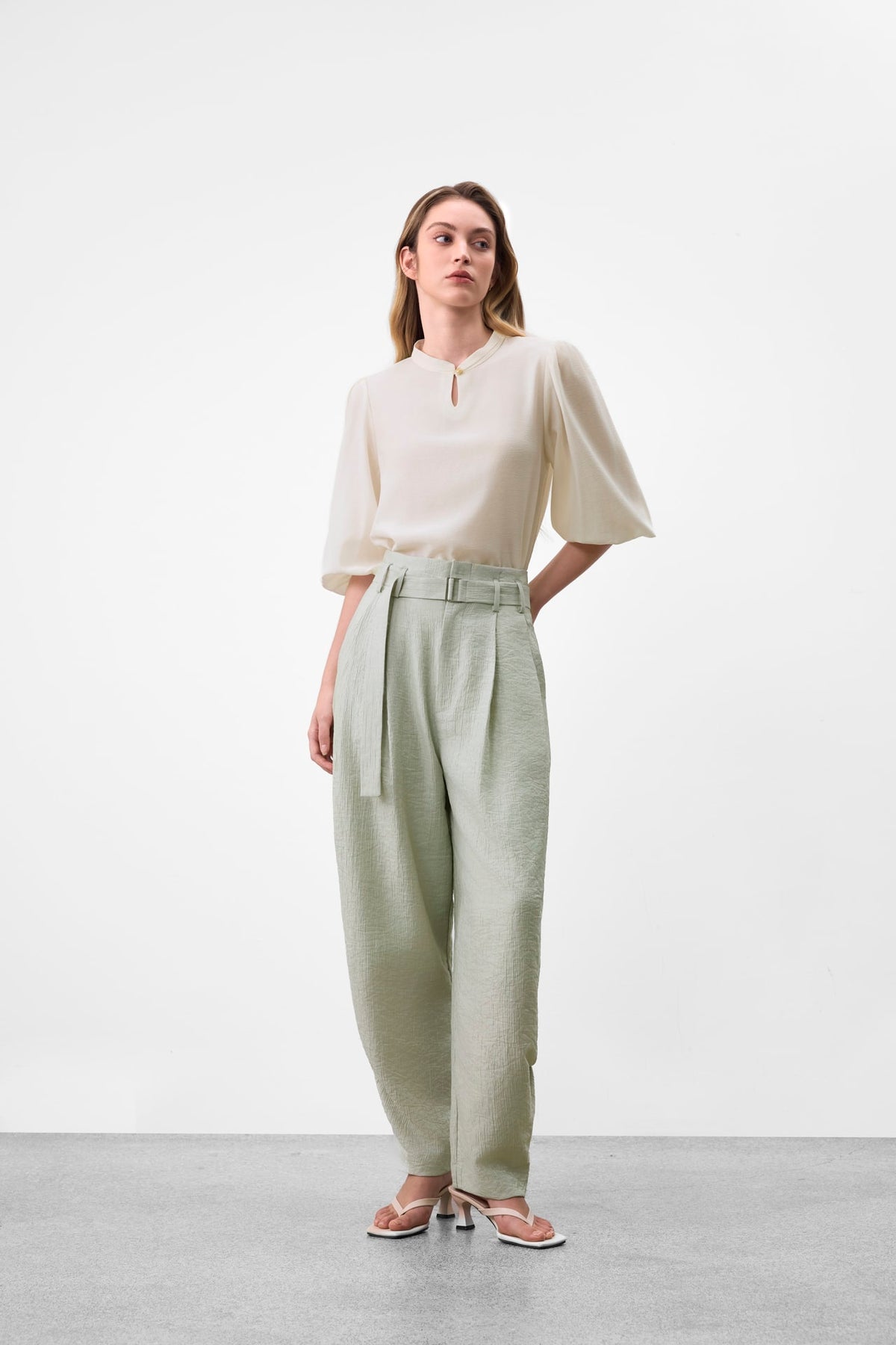 G2000 Pants Lyocell Blend Crinkle Dobby Genie Wide Leg Pants Celadon Wide Leg