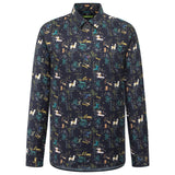 Non-Iron Pure Cotton Folk Art Llama Print Relax Fit Long Sleeve Casual Shirt