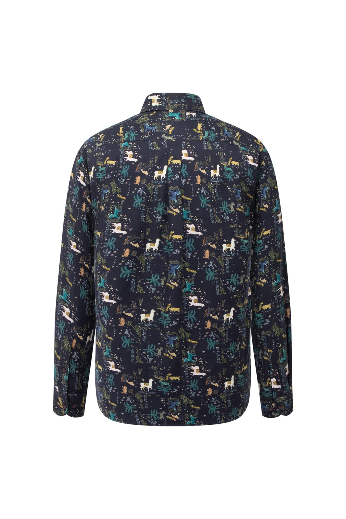 Non-Iron Pure Cotton Folk Art Llama Print Relax Fit Long Sleeve Casual Shirt