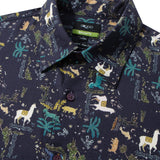 Non-Iron Pure Cotton Folk Art Llama Print Relax Fit Long Sleeve Casual Shirt