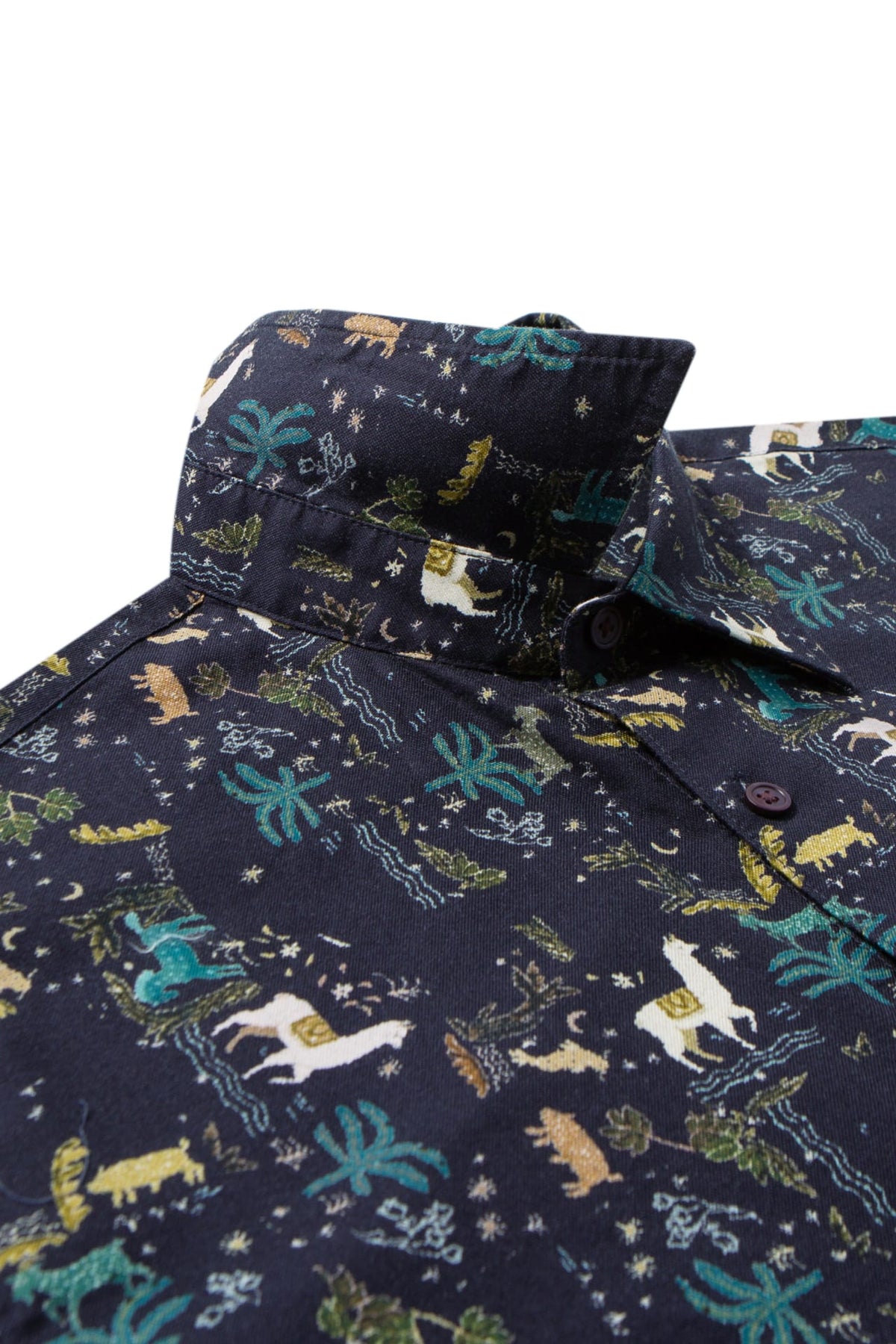 Non-Iron Pure Cotton Folk Art Llama Print Relax Fit Long Sleeve Casual Shirt