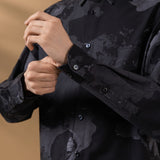 Non-Iron Pure Cotton Topographic Map Print Relax Fit Long Sleeve Casual Shirt