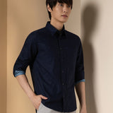 Non-Iron Pure Cotton Dotted Dash Print Comfort Fit Long Sleeve Casual Shirt