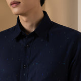 Non-Iron Pure Cotton Dotted Dash Print Comfort Fit Long Sleeve Casual Shirt
