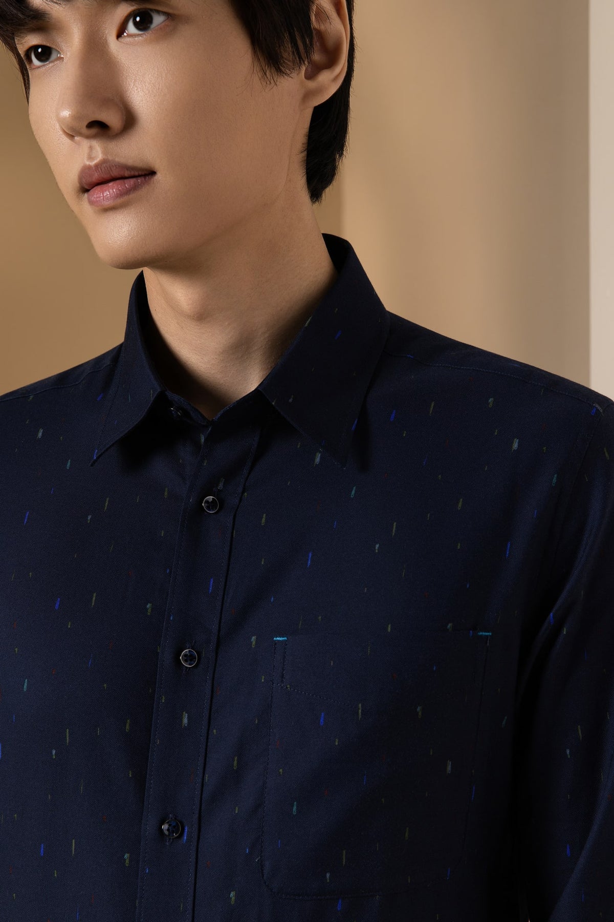 Non-Iron Pure Cotton Dotted Dash Print Comfort Fit Long Sleeve Casual Shirt