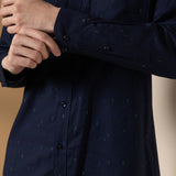 Non-Iron Pure Cotton Dotted Dash Print Comfort Fit Long Sleeve Casual Shirt