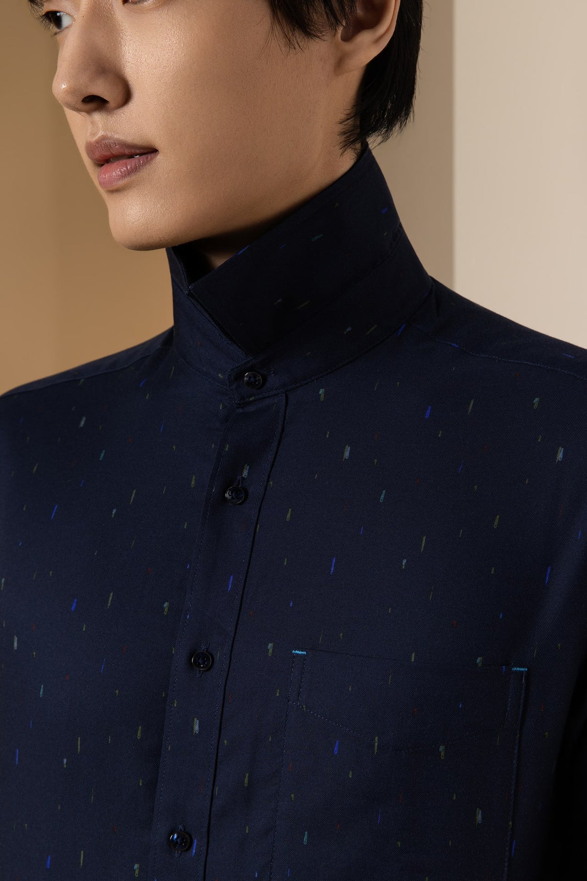 Non-Iron Pure Cotton Dotted Dash Print Comfort Fit Long Sleeve Casual Shirt