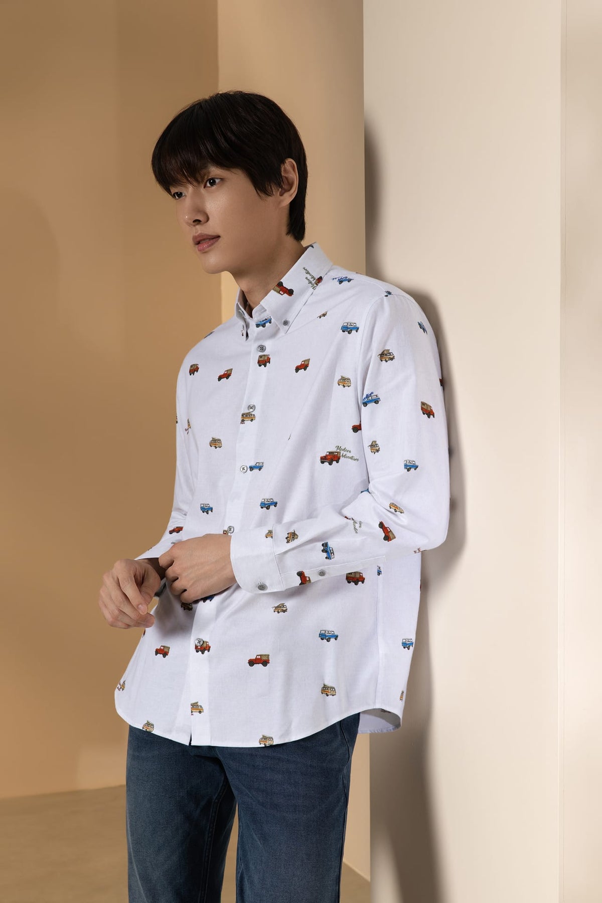 Pure Cotton Oxford Relax Fit Long Sleeve Casual Shirt with Logo