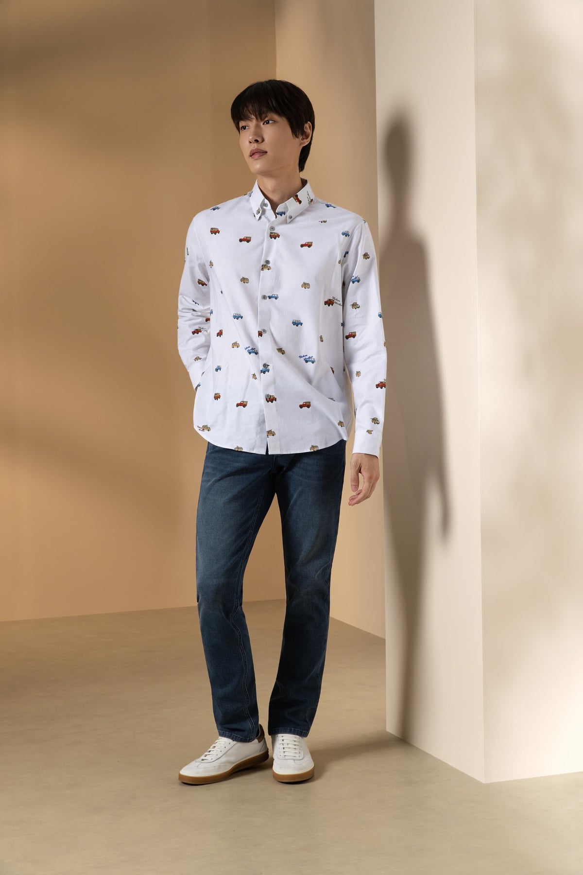 Pure Cotton Oxford Relax Fit Long Sleeve Casual Shirt with Logo