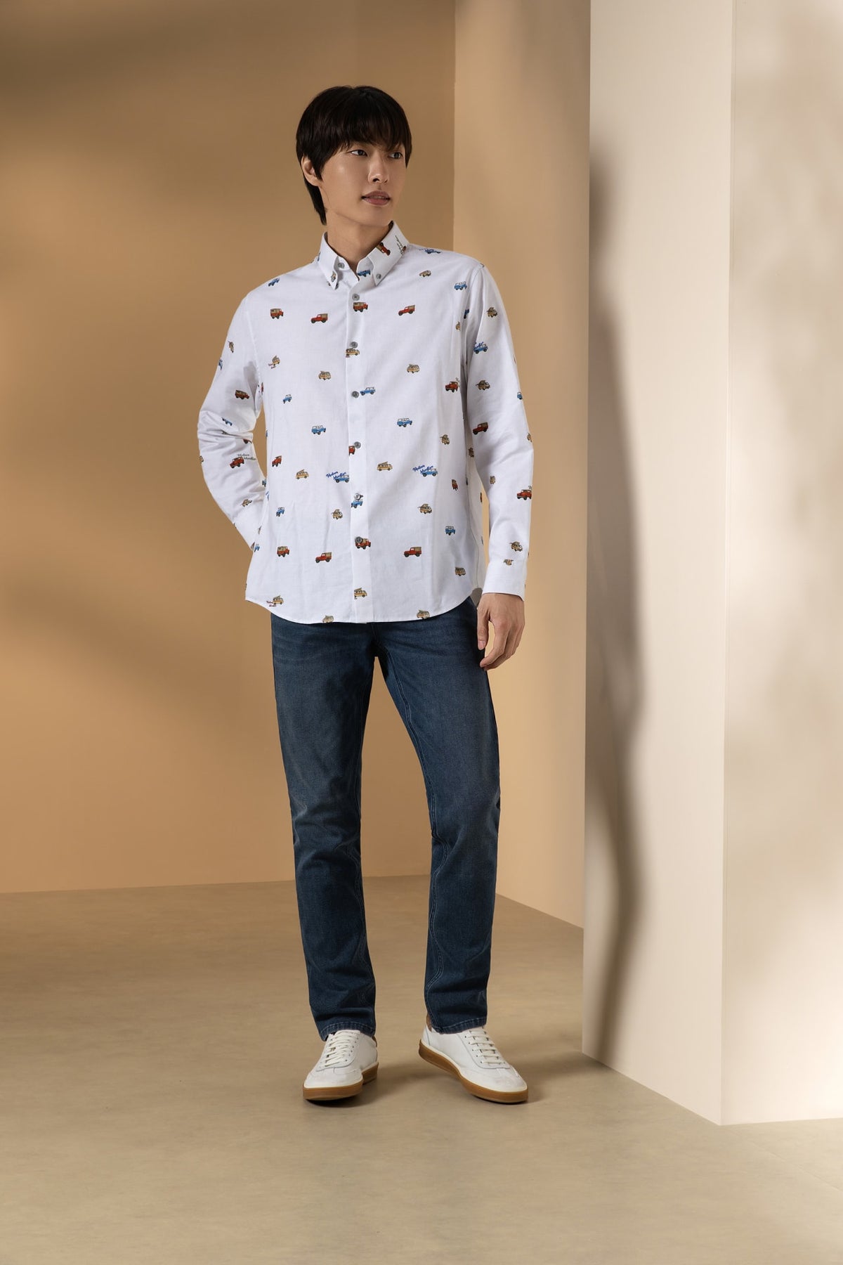 Pure Cotton Oxford Relax Fit Long Sleeve Casual Shirt with Logo