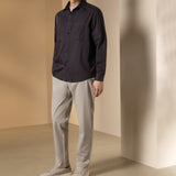 Pure Cotton Garment Dye Plain Weave Relax Fit Long Sleeve Casual Shirt