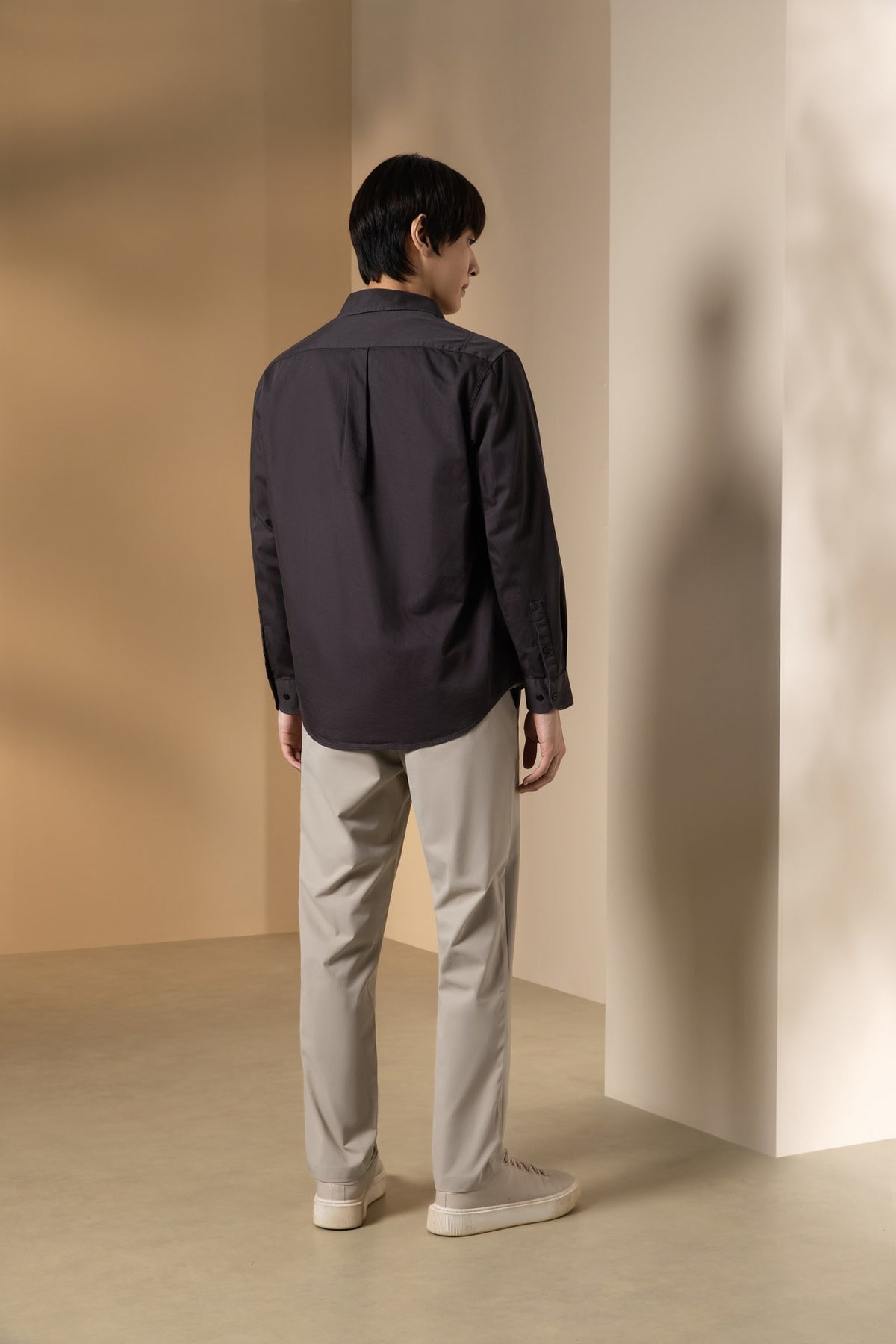 Pure Cotton Garment Dye Plain Weave Relax Fit Long Sleeve Casual Shirt