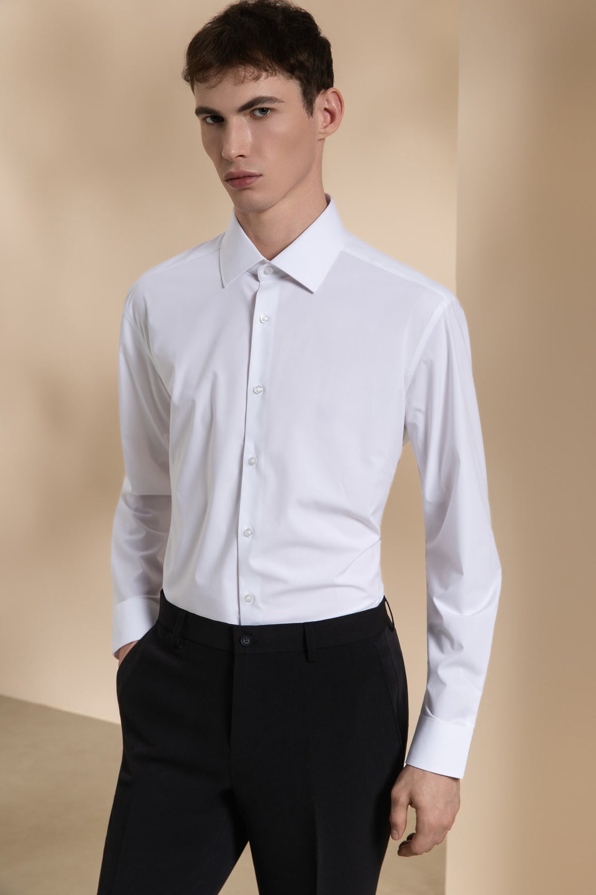 Easy Ironing Silky Touch Stretch Poplin Smart Fit Long Sleeve Shirt