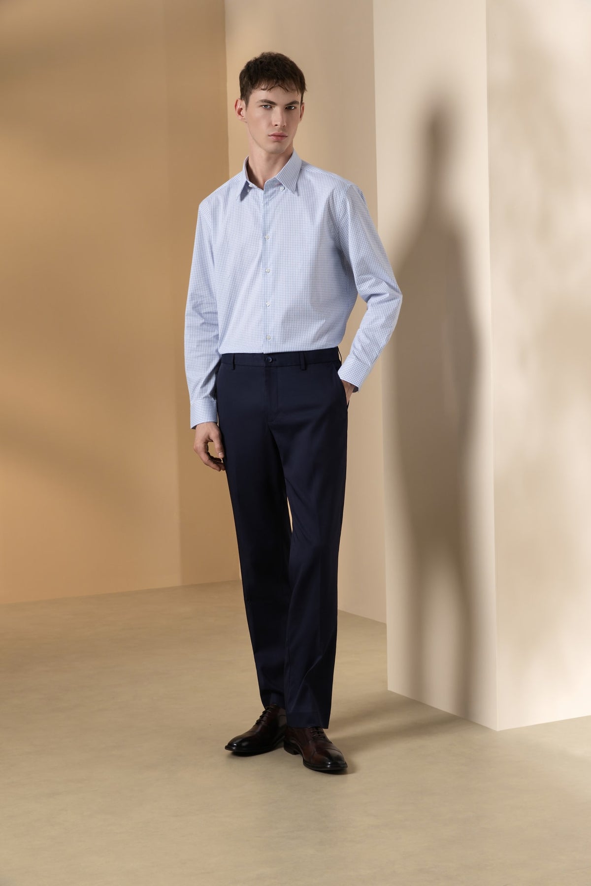 Non-Iron Easy Care Cotton Blend Stretch Check Smart Fit Long Sleeve Shirt