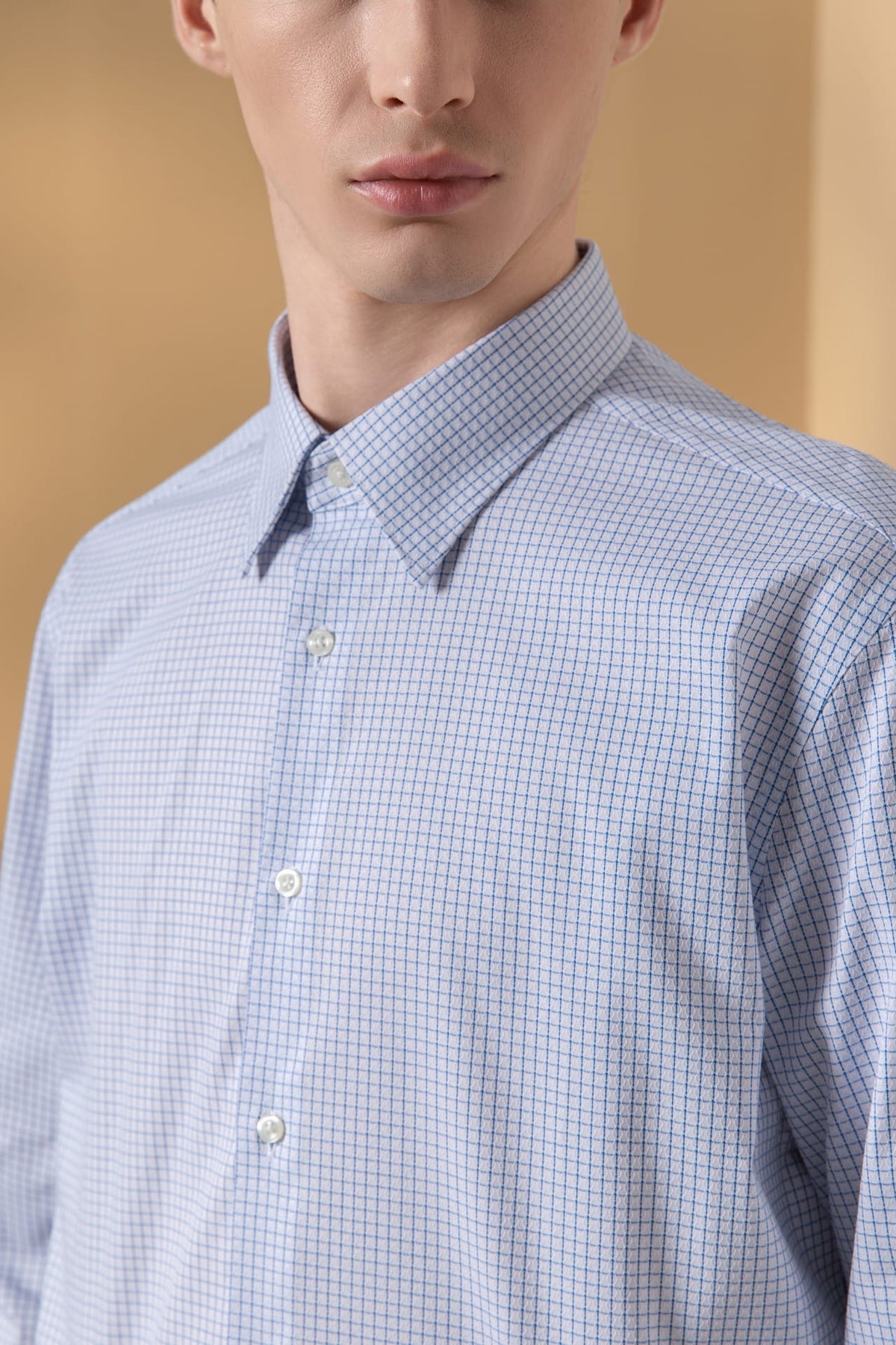 Non-Iron Easy Care Cotton Blend Stretch Check Smart Fit Long Sleeve Shirt