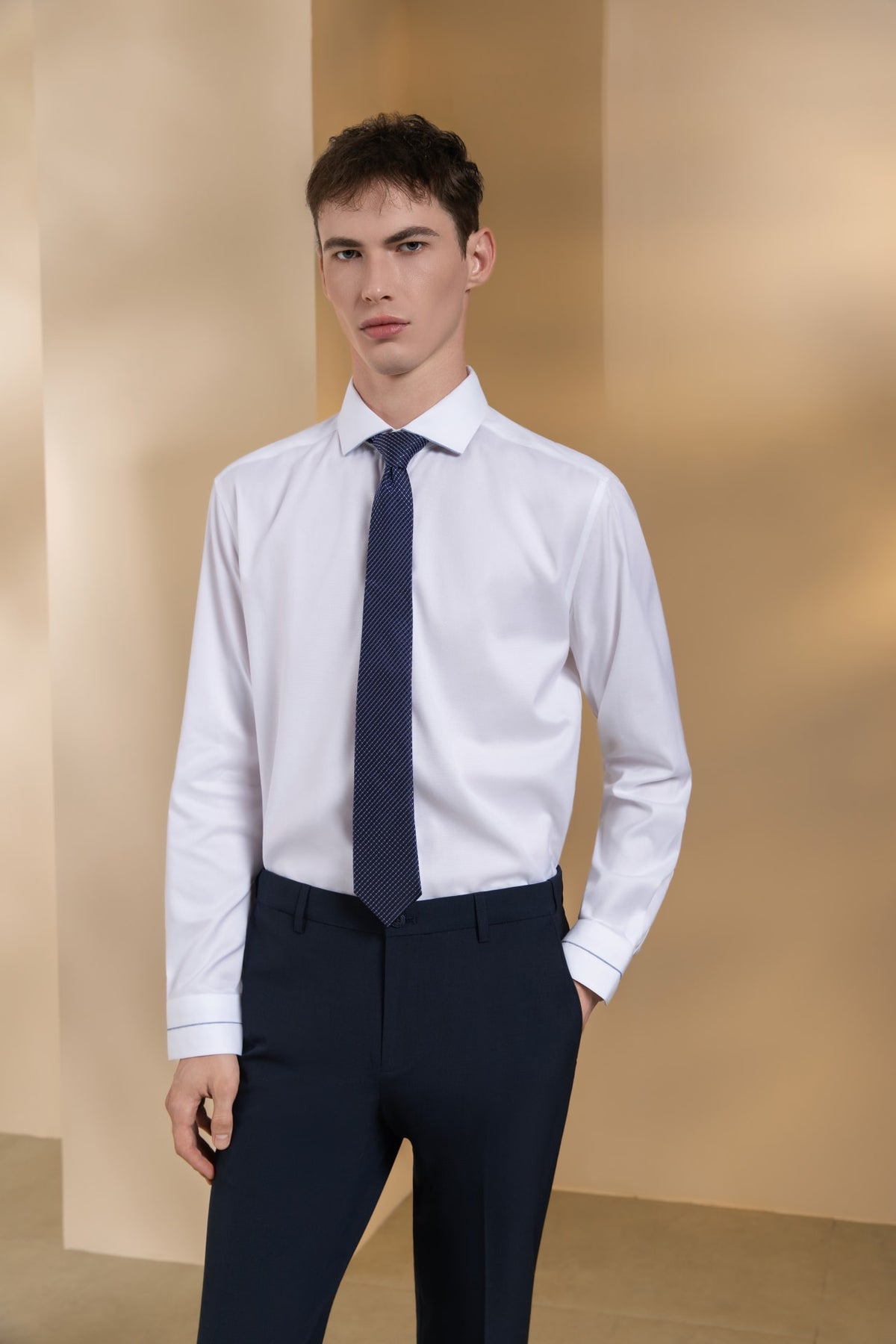 Non-Iron Cotton Stretch Dobby Texture Smart Fit Long Sleeve Shirt