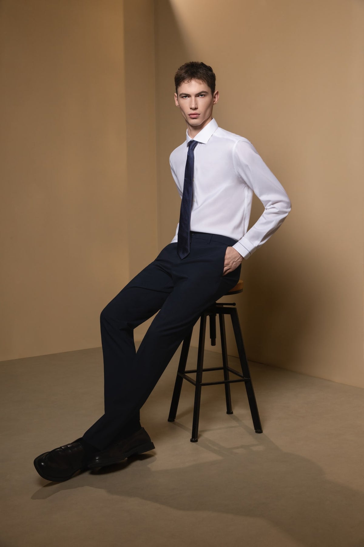 Non-Iron Cotton Stretch Dobby Texture Smart Fit Long Sleeve Shirt