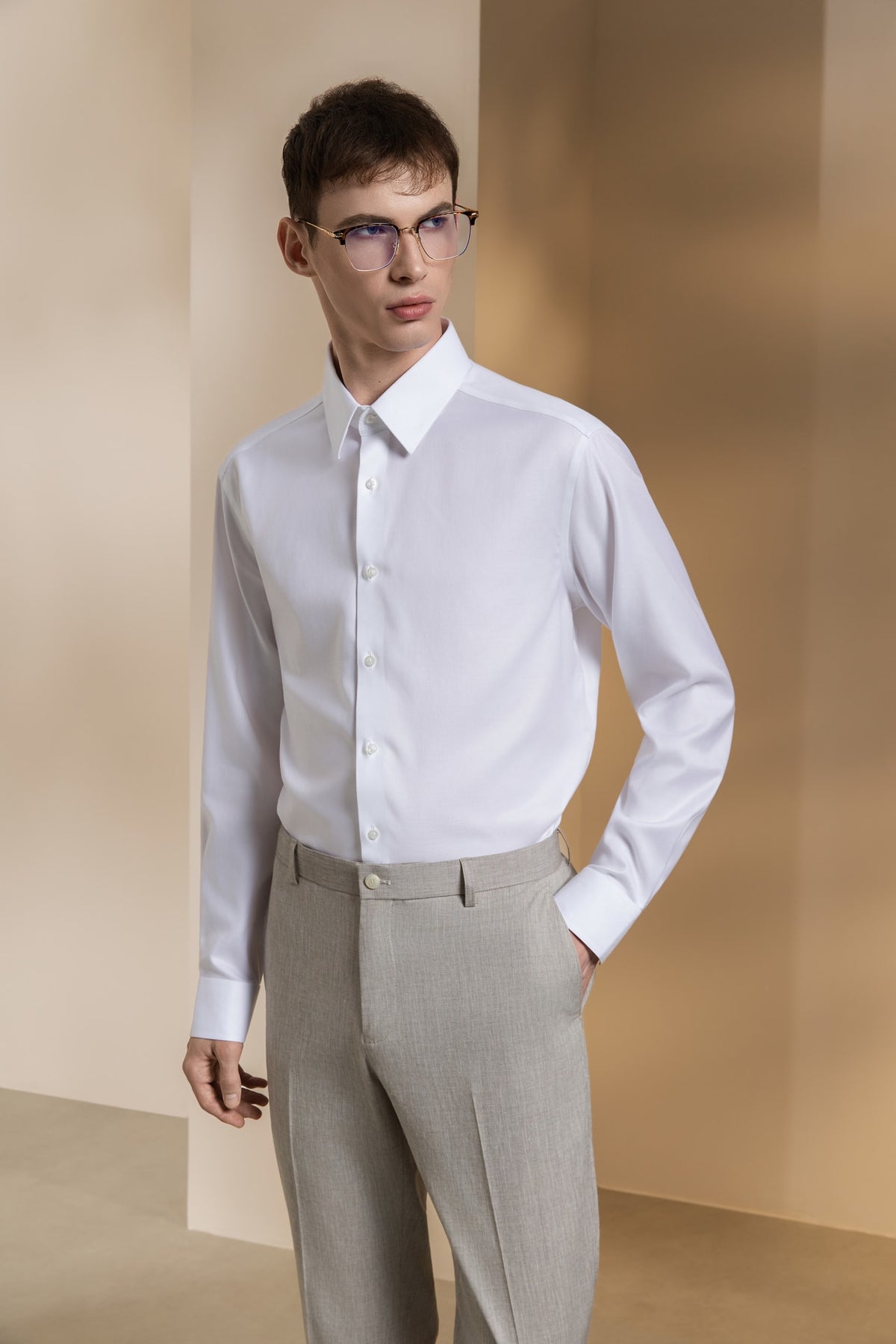 Non-Iron Cotton Stretch Oxford Smart Fit Long Sleeve Shirt