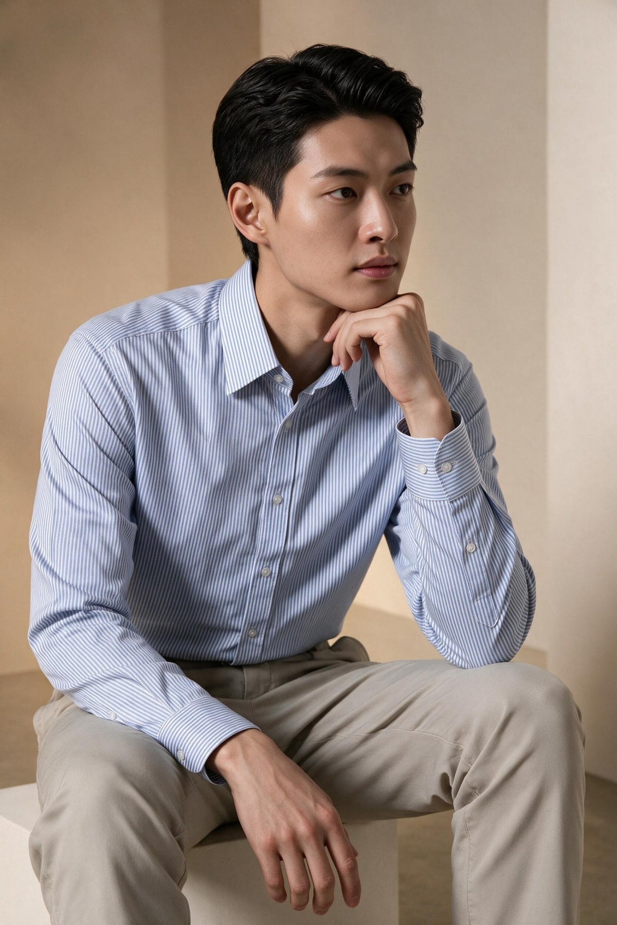 G2000 - Shirts - Non-Iron Cotton Stretch Dobby Texture Stripe Smart Fit Long Sleeve Shirt - Smart - Strong Blue