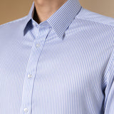 Non-Iron Cotton Stretch Dobby Texture Stripe Smart Fit Long Sleeve Shirt