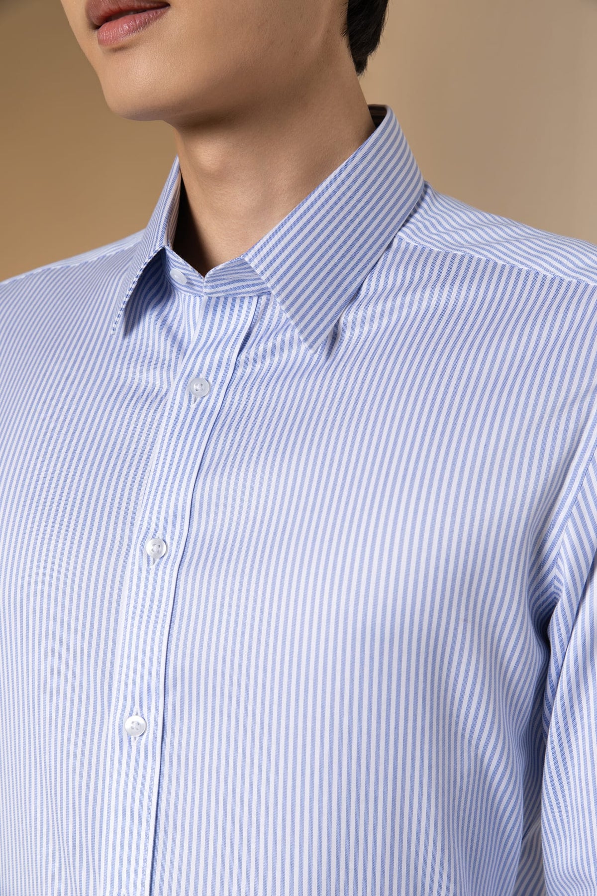 Non-Iron Cotton Stretch Dobby Texture Stripe Smart Fit Long Sleeve Shirt