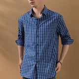 Non-Iron Cotton Stretch Check Narrow Smart Fit Long Sleeve Shirt