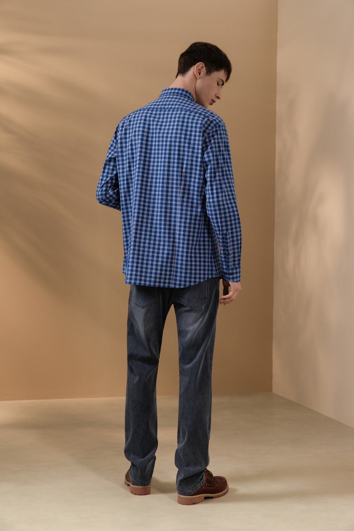 Non-Iron Cotton Stretch Check Narrow Smart Fit Long Sleeve Shirt