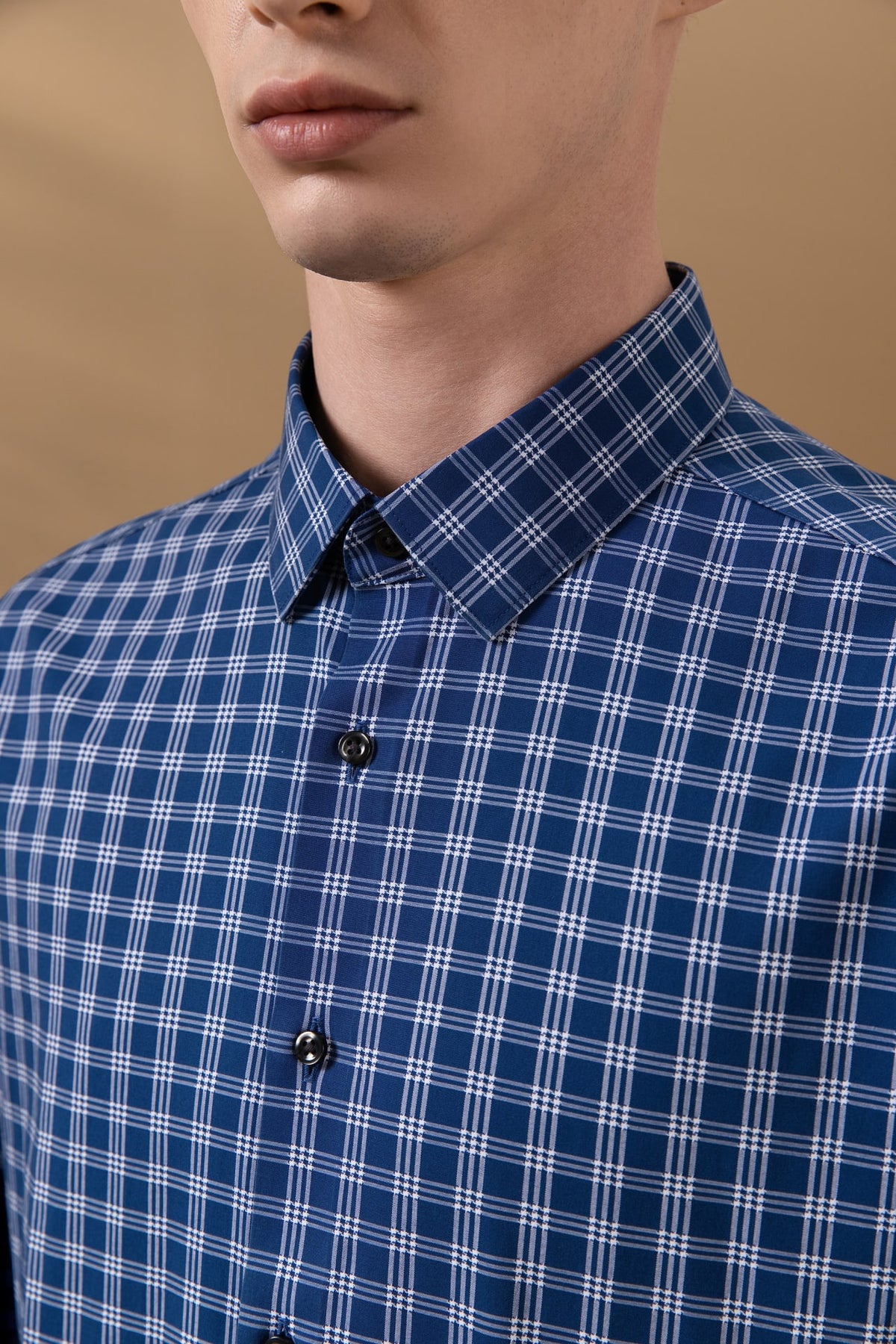Non-Iron Cotton Stretch Check Narrow Smart Fit Long Sleeve Shirt