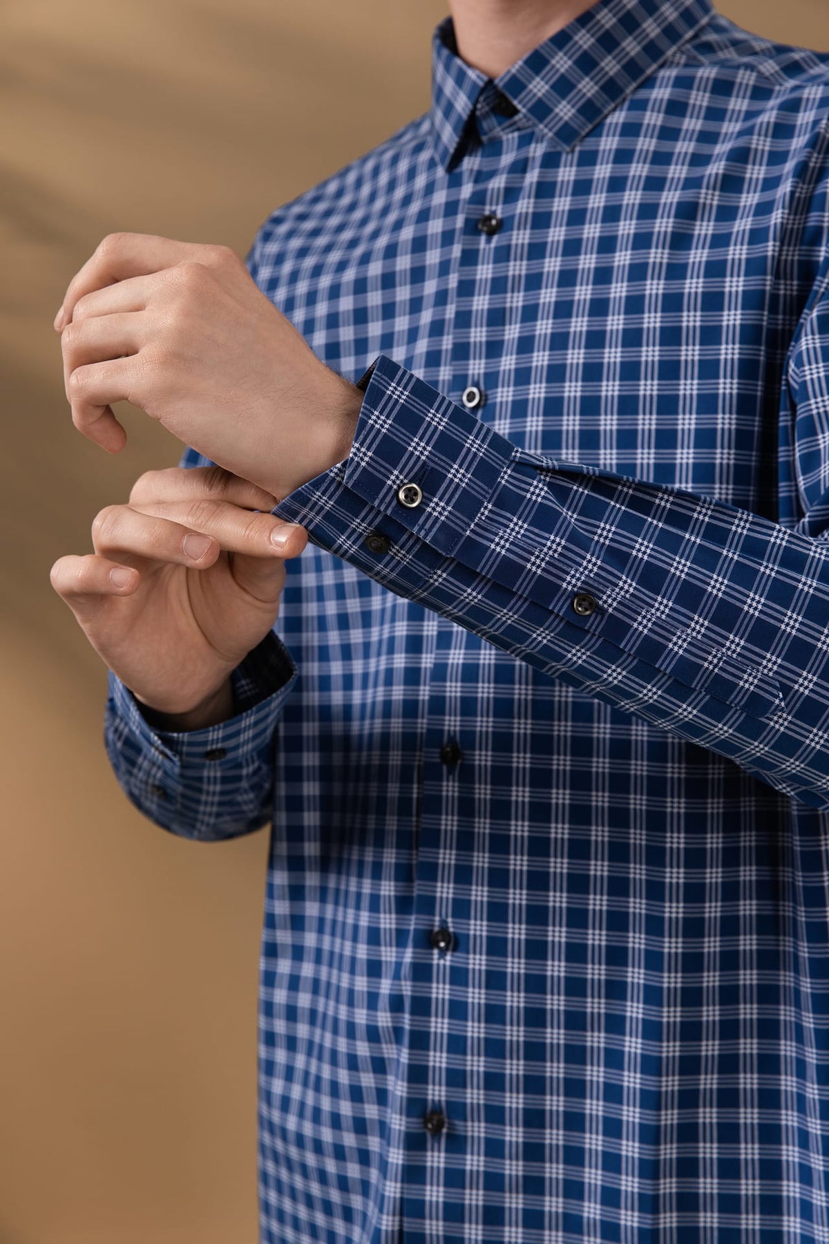 Non-Iron Cotton Stretch Check Narrow Smart Fit Long Sleeve Shirt