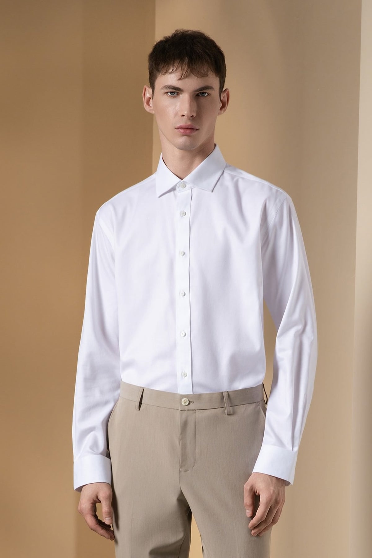 Non-Iron Cotton Stretch Dobby Texture Regular Fit Long Sleeve Shirt