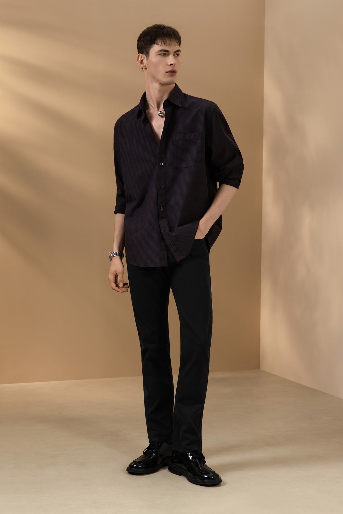 Lyocell Blend Relax Fit Long Sleeve Casual Shirt